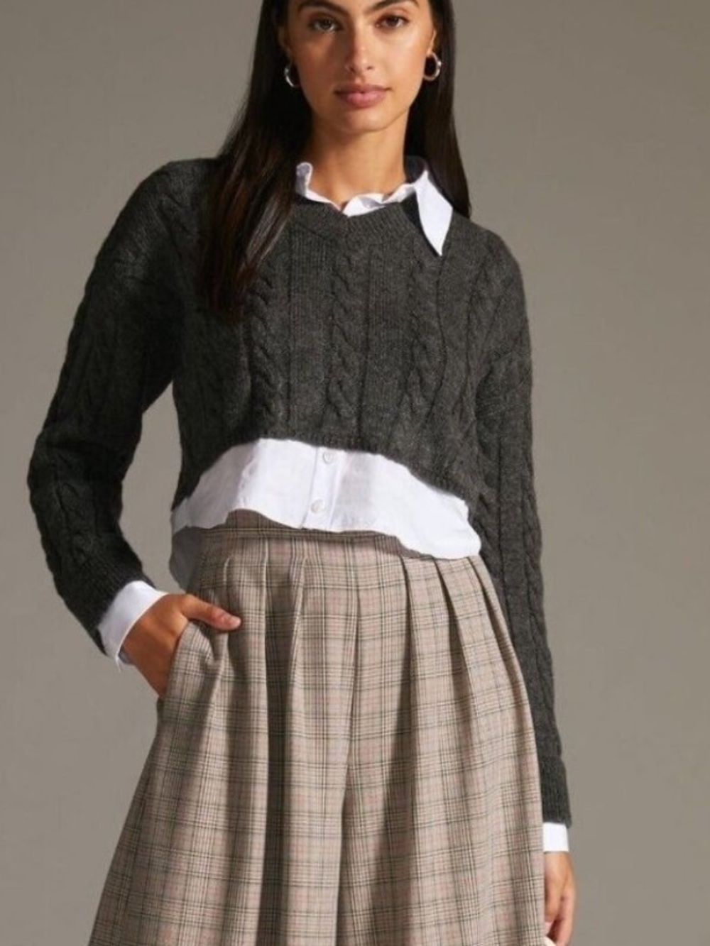 Pilcro Cropped Cable-Knit Twofer Sweater(size medium) - Picture 2 of 9